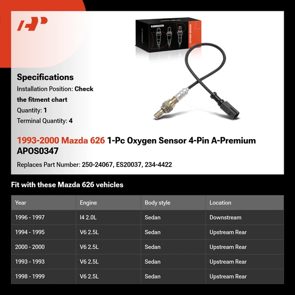 1993-2000 Mazda 626 1-Pc Oxygen Sensor 4-Pin A-Premium APOS0347