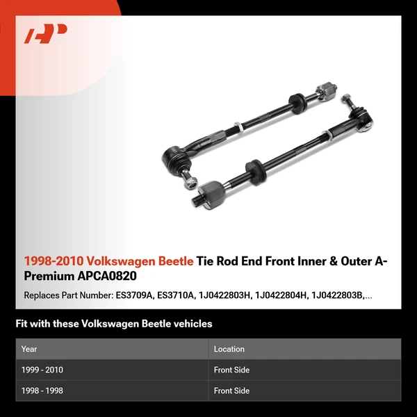 1998-2010 Volkswagen Beetle Tie Rod End Front Inner & Outer A-Premium APCA0820
