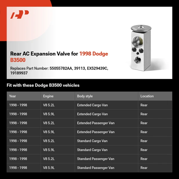 Rear AC Expansion Valve for 1998 Dodge B3500