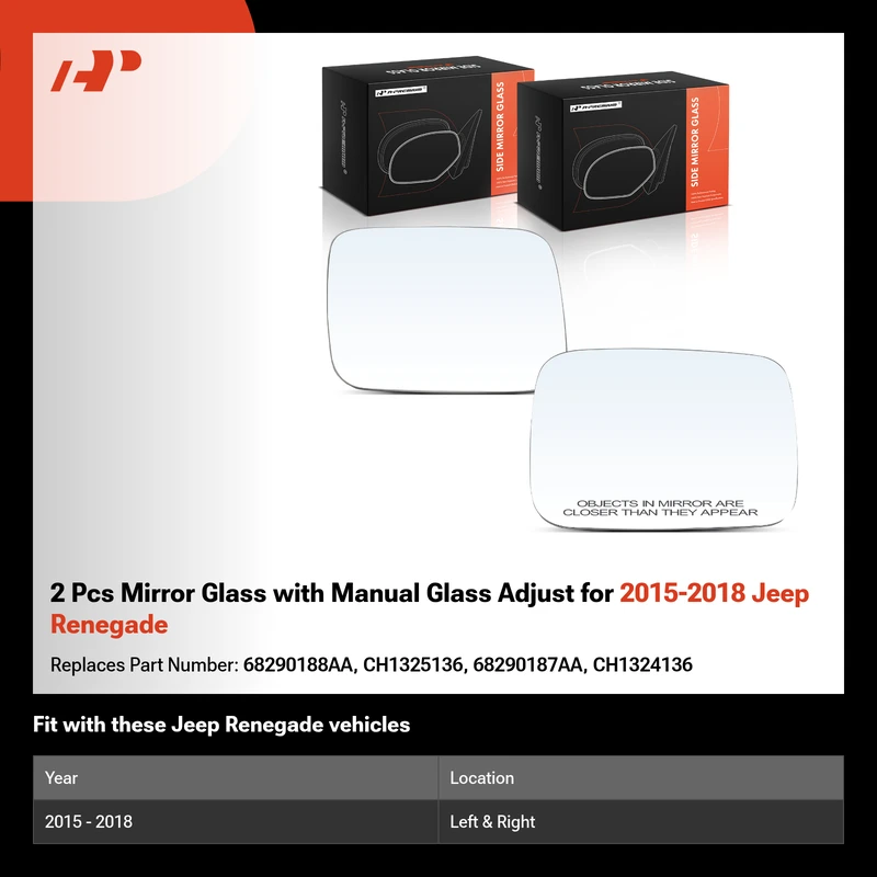 2 Pcs Mirror Glass with Manual Glass Adjust for 2015-2018 Jeep Renegade
