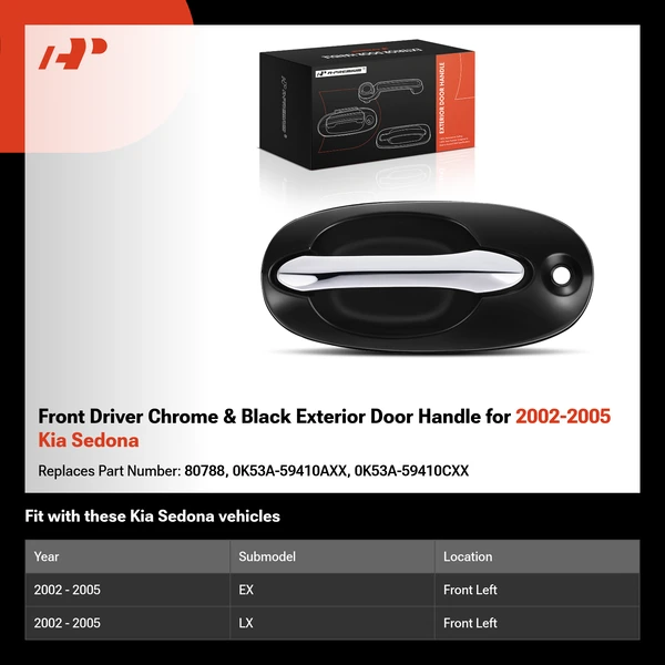 Front Driver Chrome & Black Exterior Door Handle for 2002-2005 Kia Sedona