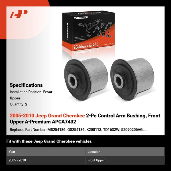 2005-2010 Jeep Grand Cherokee 2-Pc Control Arm Bushing, Front Upper A-Premium APCA7432