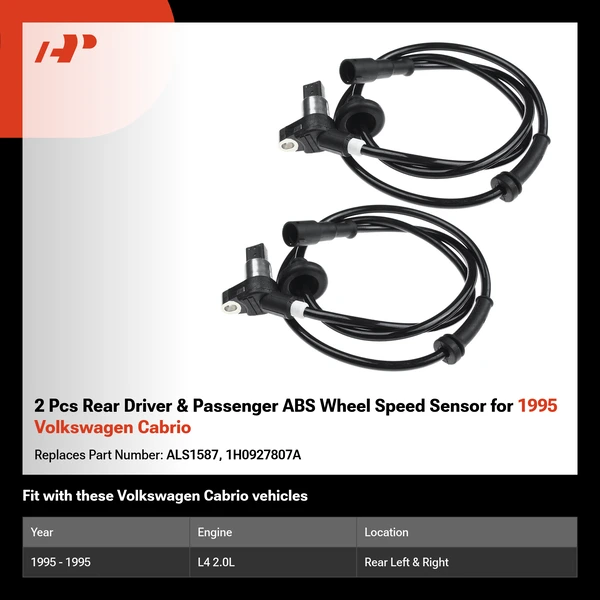 2 Pcs Rear Driver & Passenger ABS Wheel Speed Sensor for 1995 Volkswagen Cabrio