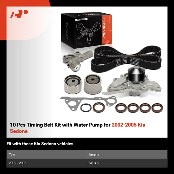 10 Pcs Timing Belt Kit with Water Pump for 2002-2005 Kia Sedona