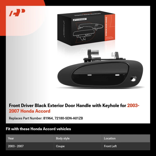 Front Driver Black Exterior Door Handle with Keyhole for 2003-2007 Honda Accord