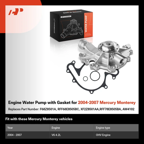 Engine Water Pump with Gasket for 2004-2007 Mercury Monterey