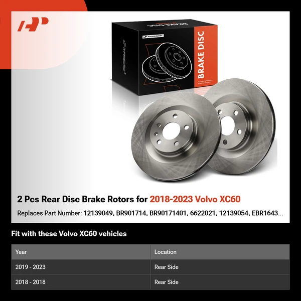 2 Pcs Rear Disc Brake Rotors for 2018-2023 Volvo XC60