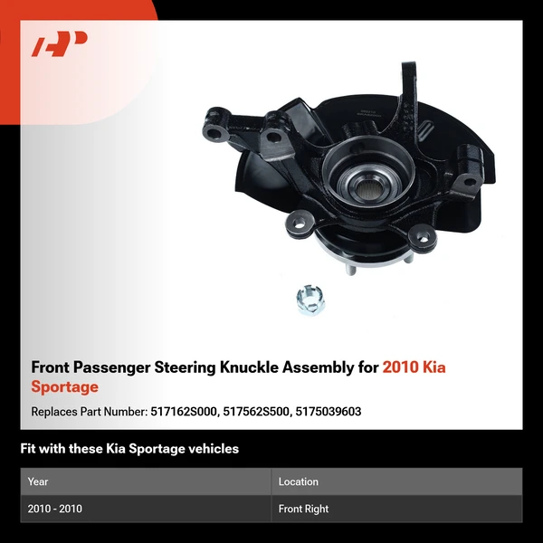 Front Passenger Steering Knuckle Assembly for 2010 Kia Sportage