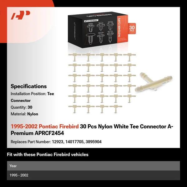 1995-2002 Pontiac Firebird 30 Pcs Nylon White Tee Connector A-Premium APRCF2454