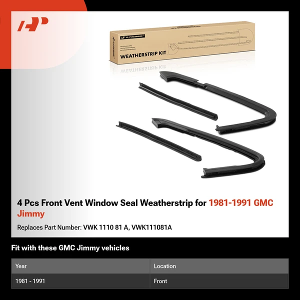 4 Pcs Front Vent Window Seal Weatherstrip for 1981-1991 GMC Jimmy