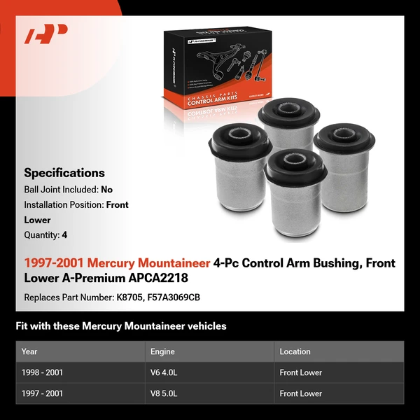 1997-2001 Mercury Mountaineer 4-Pc Control Arm Bushing, Front Lower A-Premium APCA2218