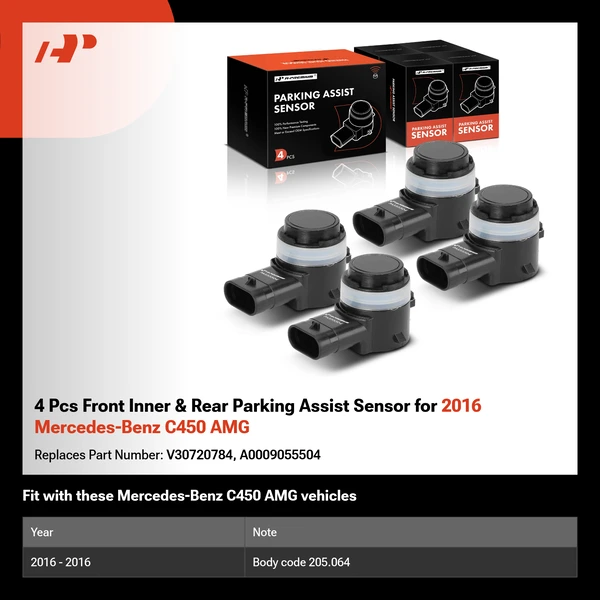 4 Pcs Front Inner & Rear Parking Assist Sensor for 2016 Mercedes-Benz C450 AMG