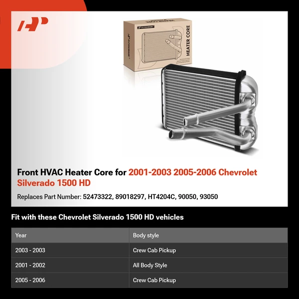 Front HVAC Heater Core for 2001-2003 2005-2006 Chevrolet Silverado 1500 HD
