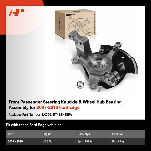 Front Passenger Steering Knuckle & Wheel Hub Bearing Assembly for 2007-2010 Ford Edge