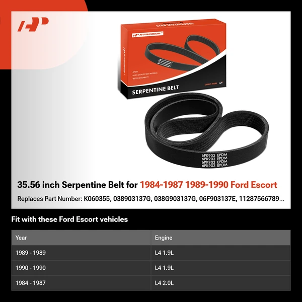 35.56 inch Serpentine Belt for 1984-1987 1989-1990 Ford Escort