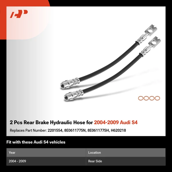 2 Pcs Rear Brake Hydraulic Hose for 2004-2009 Audi S4