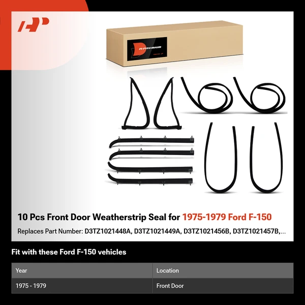 10 Pcs Front Door Weatherstrip Seal for 1975-1979 Ford F-150