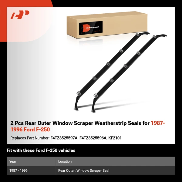 2 Pcs Rear Outer Window Scraper Weatherstrip Seals for 1987-1996 Ford F-250