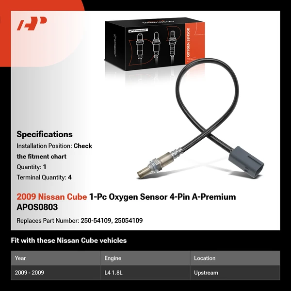 2009 Nissan Cube 1-Pc Oxygen Sensor 4-Pin A-Premium APOS0803