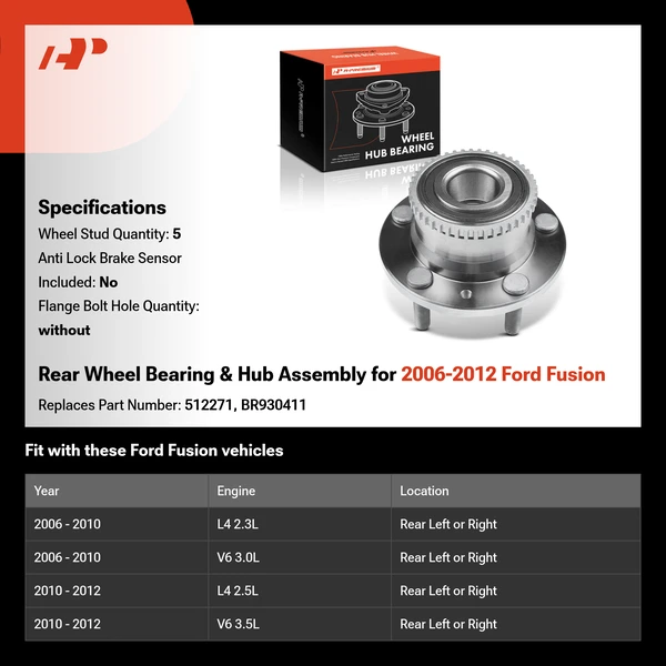 Rear Wheel Bearing & Hub Assembly for 2006-2012 Ford Fusion