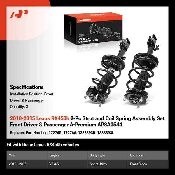 2010-2015 Lexus RX450h 2-Pc Strut and Coil Spring Assembly Set Front Driver & Passenger A-Premium APSA0544