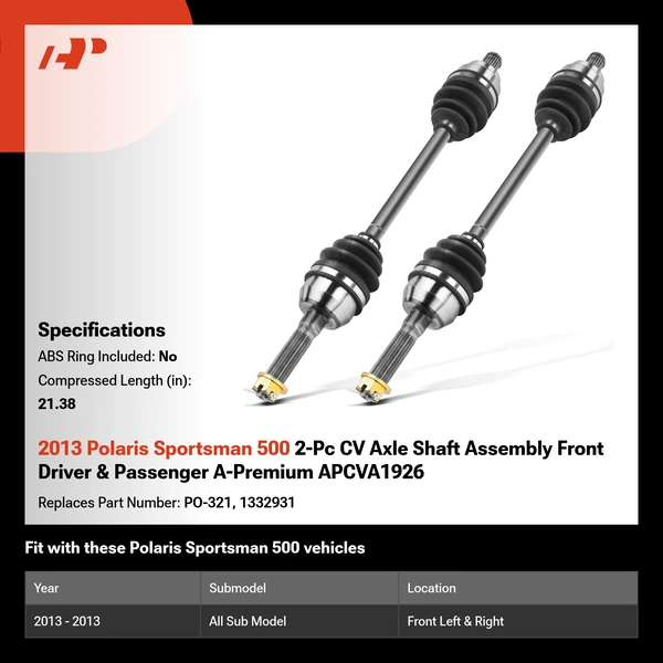 2013 Polaris Sportsman 500 2-Pc CV Axle Shaft Assembly Front Driver & Passenger A-Premium APCVA1926