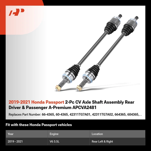 2019-2021 Honda Passport 2-Pc CV Axle Shaft Assembly Rear Driver & Passenger A-Premium APCVA2481