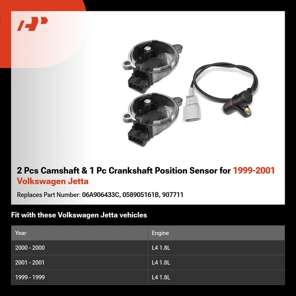 2 Pcs Camshaft & 1 Pc Crankshaft Position Sensor for 1999-2001 Volkswagen Jetta