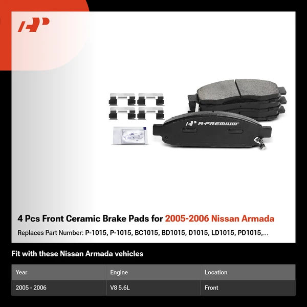 4 Pcs Front Ceramic Brake Pads for 2005-2006 Nissan Armada