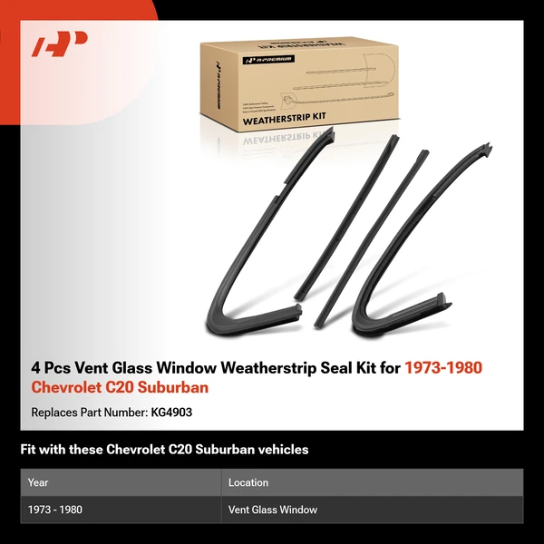 4 Pcs Vent Glass Window Weatherstrip Seal Kit for 1973-1980 Chevrolet C20 Suburban
