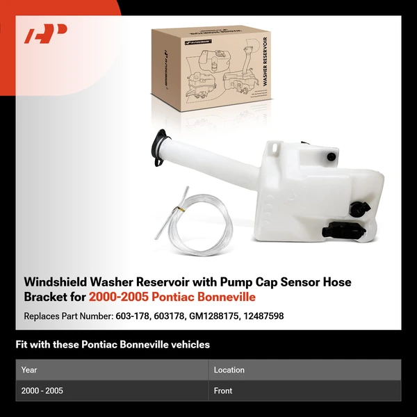 Windshield Washer Reservoir with Pump Cap Sensor Hose Bracket for 2000-2005 Pontiac Bonneville