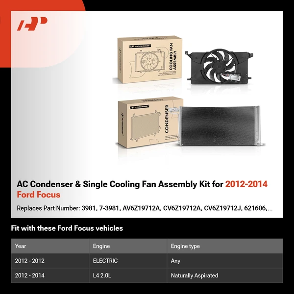 AC Condenser & Single Cooling Fan Assembly Kit for 2012-2014 Ford Focus