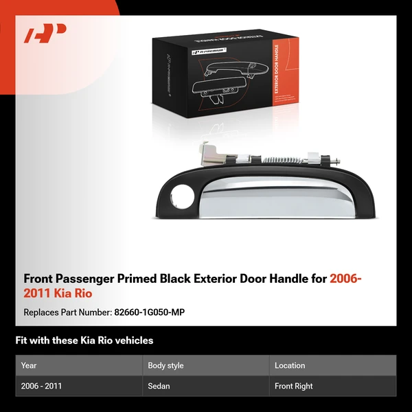 Front Passenger Primed Black Exterior Door Handle for 2006-2011 Kia Rio
