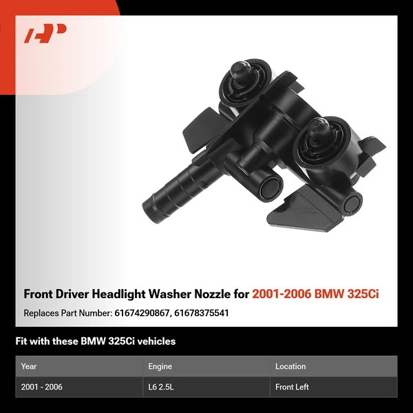 Front Driver Headlight Washer Nozzle for 2001-2006 BMW 325Ci