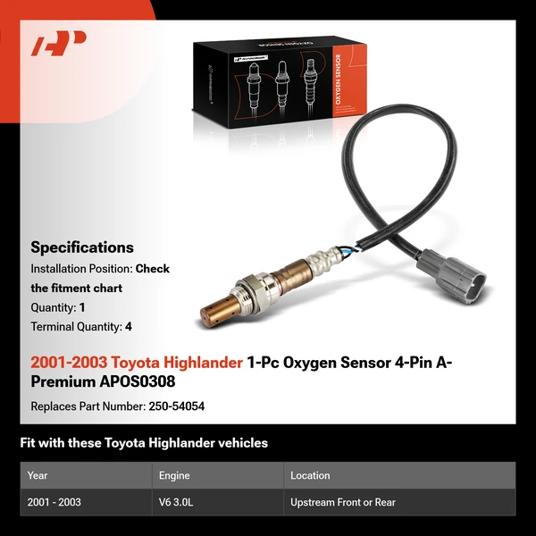 2001-2003 Toyota Highlander 1-Pc Oxygen Sensor 4-Pin A-Premium APOS0308