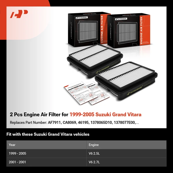 2 Pcs Engine Air Filter for 1999-2005 Suzuki Grand Vitara