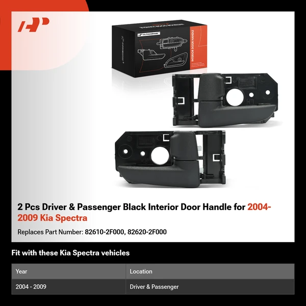 2 Pcs Driver & Passenger Black Interior Door Handle for 2004-2009 Kia Spectra