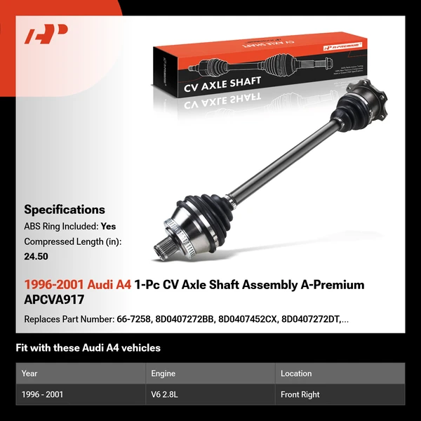 1996-2001 Audi A4 1-Pc CV Axle Shaft Assembly A-Premium APCVA917