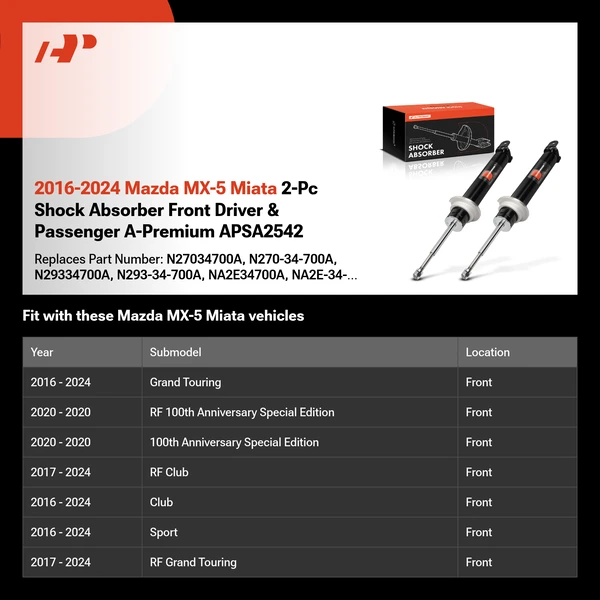 2016-2024 Mazda MX-5 Miata 2-Pc Shock Absorber Front Driver & Passenger A-Premium APSA2542
