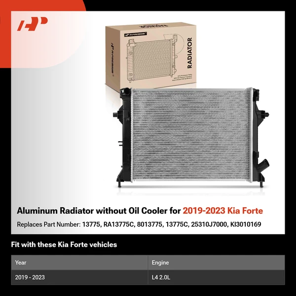 Aluminum Radiator without Oil Cooler for 2019-2023 Kia Forte