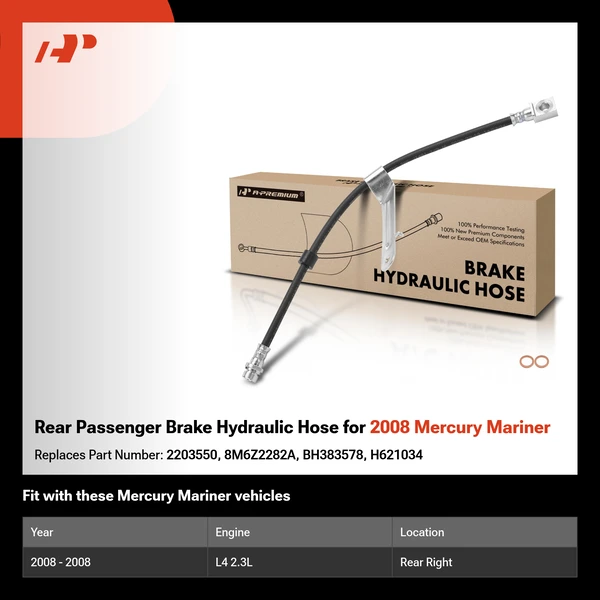 Rear Passenger Brake Hydraulic Hose for 2008 Mercury Mariner