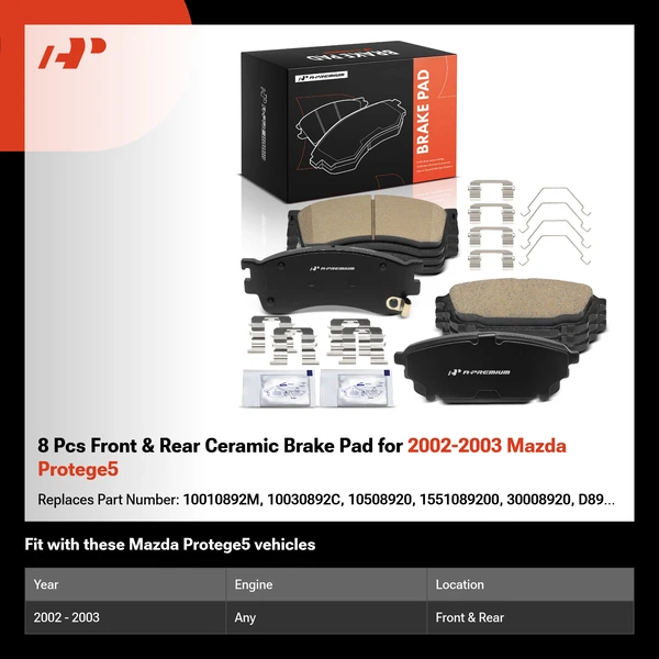 8 Pcs Front & Rear Ceramic Brake Pad for 2002-2003 Mazda Protege5