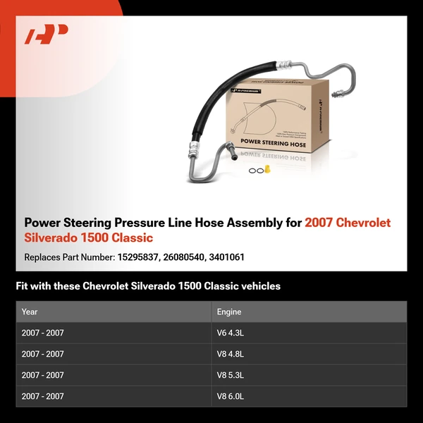 Power Steering Pressure Line Hose Assembly for 2007 Chevrolet Silverado 1500 Classic