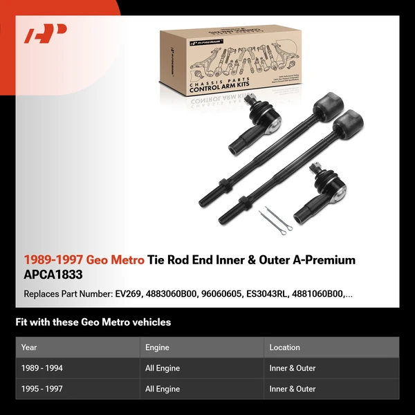 1989-1997 Geo Metro Tie Rod End Inner & Outer A-Premium APCA1833