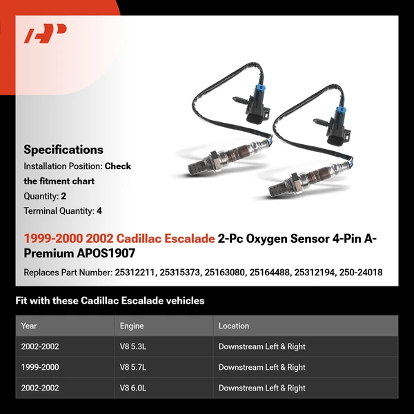 1999-2000 2002 Cadillac Escalade 2-Pc Oxygen Sensor 4-Pin A-Premium APOS1907