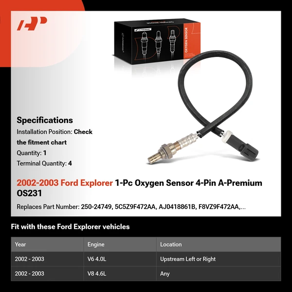 2002-2003 Ford Explorer 1-Pc Oxygen Sensor 4-Pin A-Premium OS231
