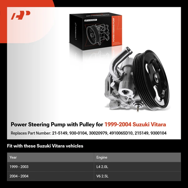 Power Steering Pump with Pulley for 1999-2004 Suzuki Vitara