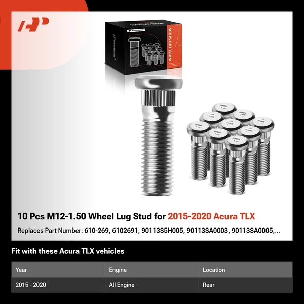 10 Pcs M12-1.50 Wheel Lug Stud for 2015-2020 Acura TLX