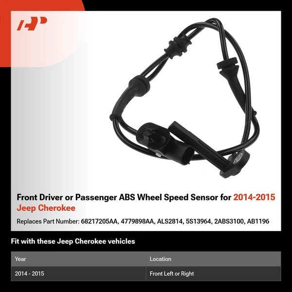 Front Driver or Passenger ABS Wheel Speed Sensor for 2014-2015 Jeep Cherokee