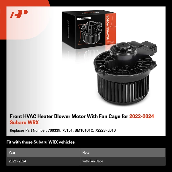Front HVAC Heater Blower Motor With Fan Cage for 2022-2024 Subaru WRX